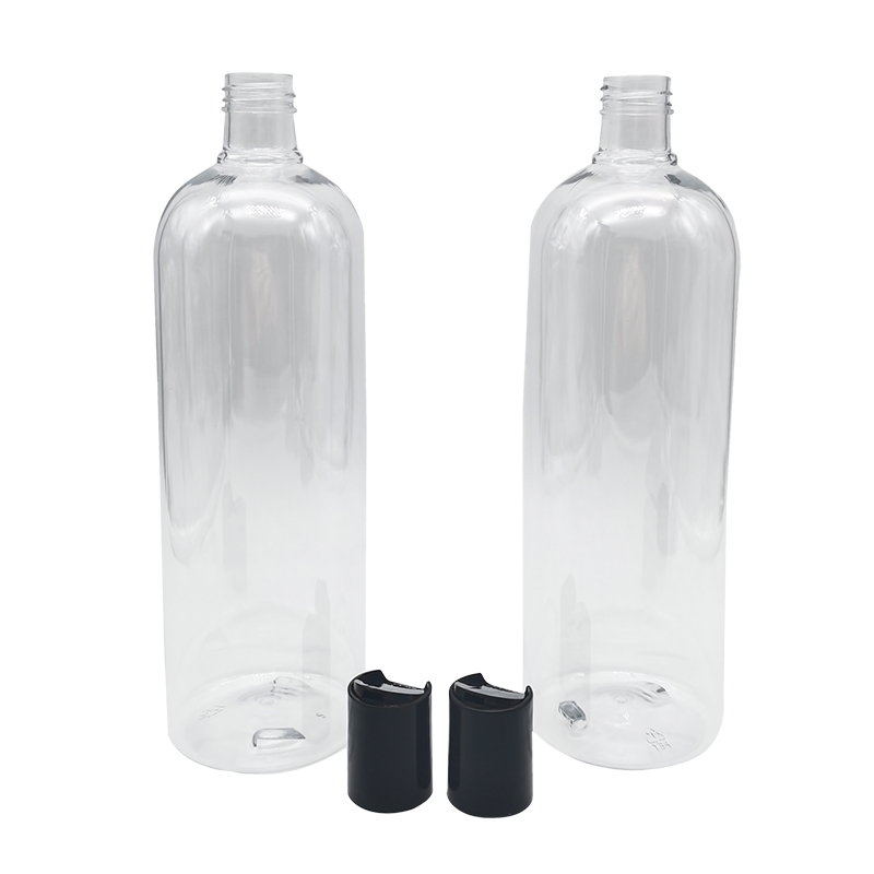 Прозрачная бутылка с гелем для душа, шампунем и лосьоном для тела